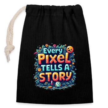 Every Pixel Tells a Story - Retro Gaming - Closable cotton gift bag (14x20cm) - black - Front