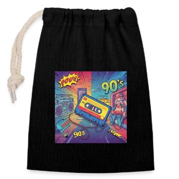 90s vibes : cassette de bande dessinée au look rétro - Sac cadeau en coton avec cordon (14 x 20 cm) - noir - Devant