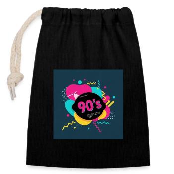 90s vibes - Closable cotton gift bag (14x20cm) - black - Front