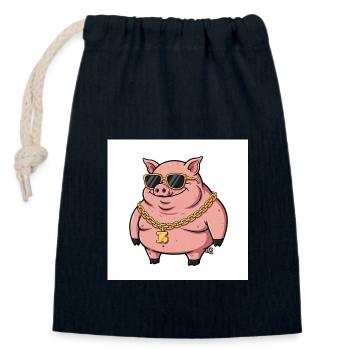 Dickes Schwein mit Goldkette und Sonnenbrille - Verschließbarer Geschenkbeutel aus Baumwolle (14x20cm) - Navy - Vorne
