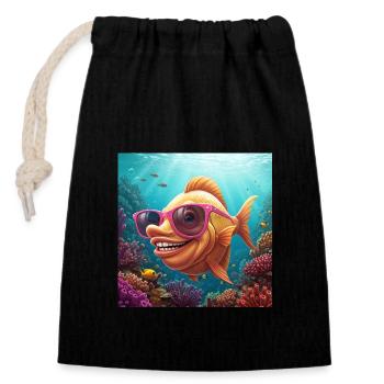 Flossen hoch! Lustiger Fisch mit Sonnenbrille - Verschließbarer Geschenkbeutel aus Baumwolle (14x20cm) - Schwarz - Vorne