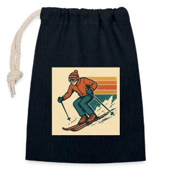Ski : Vivez l’expérience du plaisir et de l’aventure dans la neige - Sac cadeau en coton avec cordon (14 x 20 cm) - bleu marine - Devant