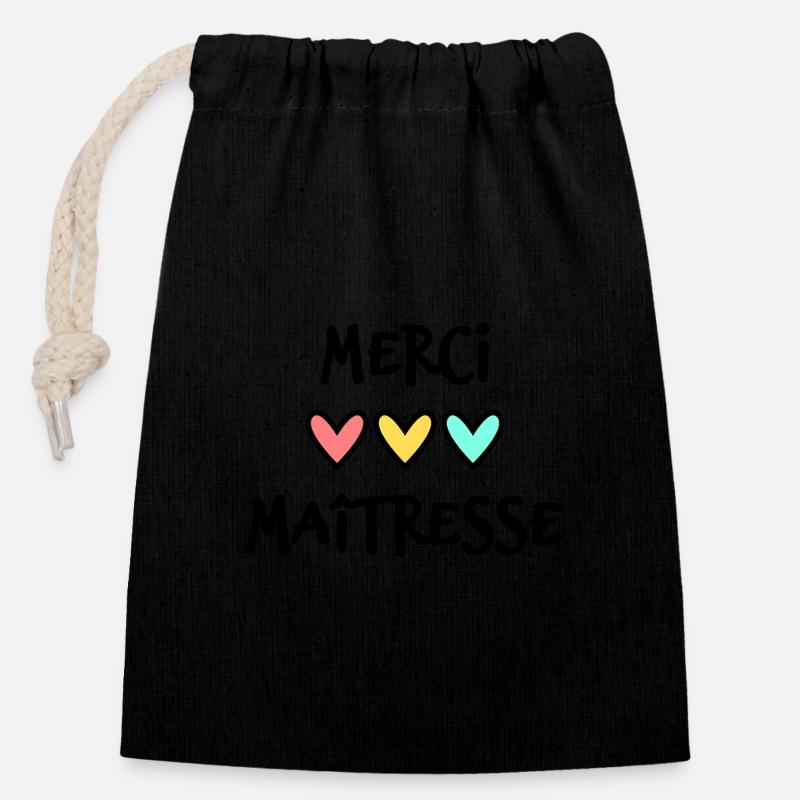 MERCI. MERCI MAÎTRESSE. CADEAU MAÎTRESSE. VACANCES - Sac cadeau en coton avec cordon (14 x 20 cm) - noir