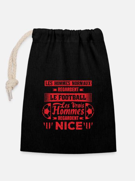 les vrais hommes regardent NICE fans club de foot - Sac cadeau en coton avec cordon (14 x 20 cm) - noir