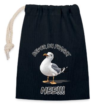 Lustiger Spruch mit Möwe Bevor du fragst Nee !!! - Verschließbarer Geschenkbeutel aus Baumwolle (14x20cm) - Navy - Vorne