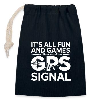 C’est amusant jusqu’à ce que le signal GPS soit perdu – Geocaching - Sac cadeau en coton avec cordon (14 x 20 cm) - bleu marine - Devant