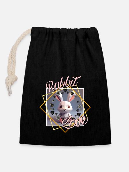 Rabbit Love - Verschließbarer Geschenkbeutel aus Baumwolle (14x20cm) - Schwarz