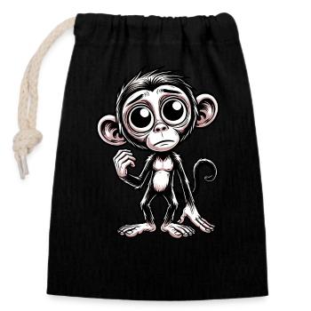 Chimpanzé triste doux émotionnel - Sac cadeau en coton avec cordon (14 x 20 cm) - noir - Devant
