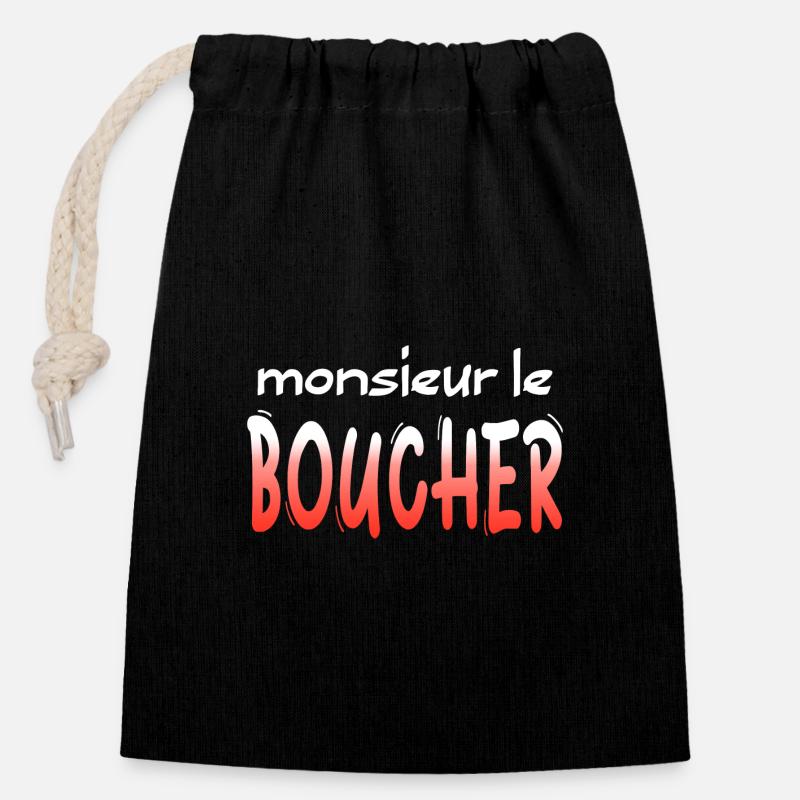 BOUCHER BOUCHERS BOUCHERIE HUMOUR BOUCHERE - Sac cadeau en coton avec cordon (14 x 20 cm) - noir