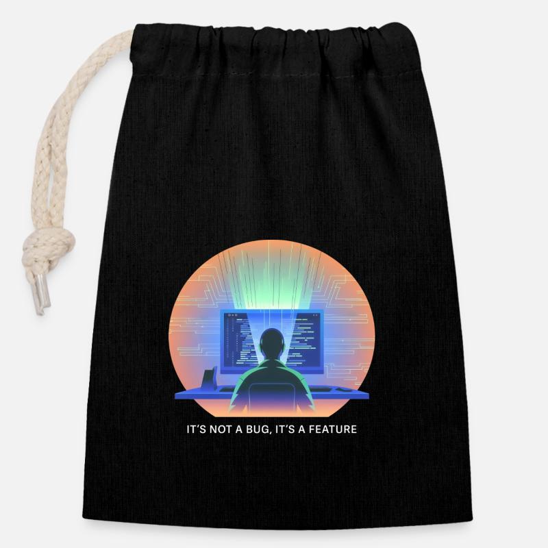 its not a bug its a feature Programmer Software - Closable cotton gift bag (14x20cm) - black