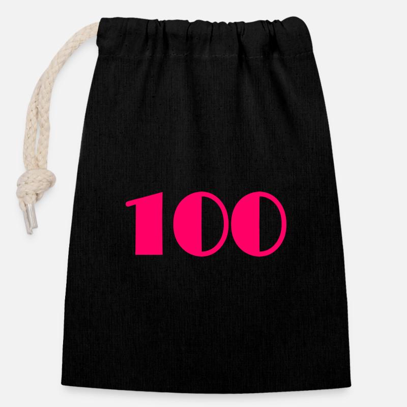 100. 100 ANS. 100e ANNIVERSAIRE. ANNIVERSAIRE - Sac cadeau en coton avec cordon (14 x 20 cm) - noir