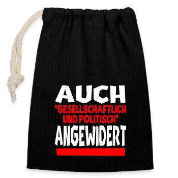 angewidert II - Verschließbarer Geschenkbeutel aus Baumwolle (14x20cm) - Schwarz - Vorne
