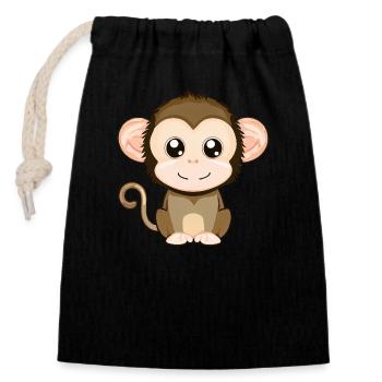 Singe mignon et joyeux - style kawaii - Sac cadeau en coton avec cordon (14 x 20 cm) - noir - Devant