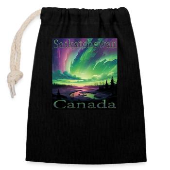 Canada Saskatchewan Northern Lights Holiday Design - Closable cotton gift bag (14x20cm) - black - Front
