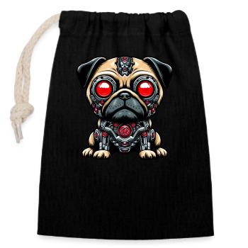 Pug Cyborg Robot Red Eyes - Closable cotton gift bag (14x20cm) - black - Front