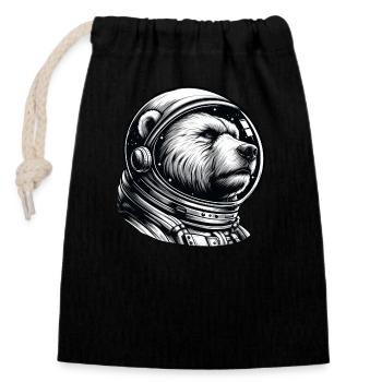 Bär Astronaut Weltall Weltraum - Verschließbarer Geschenkbeutel aus Baumwolle (14x20cm) - Schwarz - Vorne