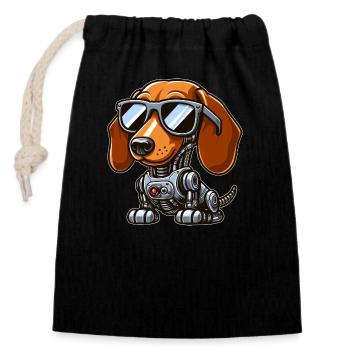 Teckel Robot Science-Fi Mech Cyborg Chien - Sac cadeau en coton avec cordon (14 x 20 cm) - noir - Devant