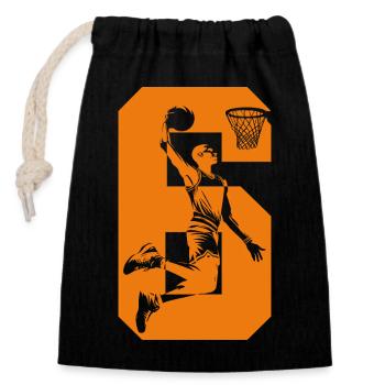 NUMMER 6 BASKETBALL 6. GEBURTSTAG - Verschließbarer Geschenkbeutel aus Baumwolle (14x20cm) - Schwarz - Vorne