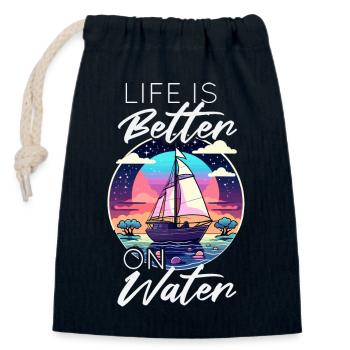 Life is better on water - Sailboat - Closable cotton gift bag (14x20cm) - navy - Front