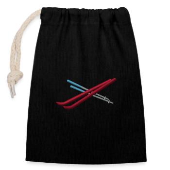 Skis brodés - Sac cadeau en coton avec cordon (14 x 20 cm) - noir - Devant