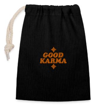 Gutes Karma bestickt - Verschließbarer Geschenkbeutel aus Baumwolle (14x20cm) - Schwarz - Vorne