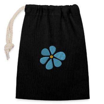 Embroidered daisy - Closable cotton gift bag (14x20cm) - black - Front