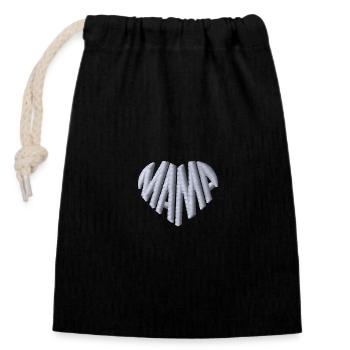 Mom Heart White Embroidered - Closable cotton gift bag (14x20cm) - black - Front