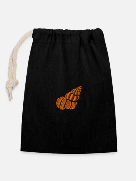 Coquille brodée - Sac cadeau en coton avec cordon (14 x 20 cm) - noir