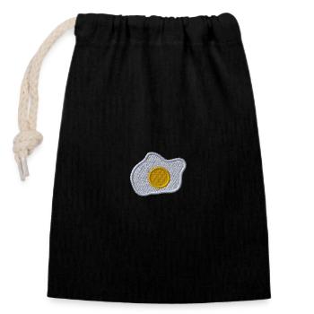 Fried egg embroidered - Closable cotton gift bag (14x20cm) - black - Front