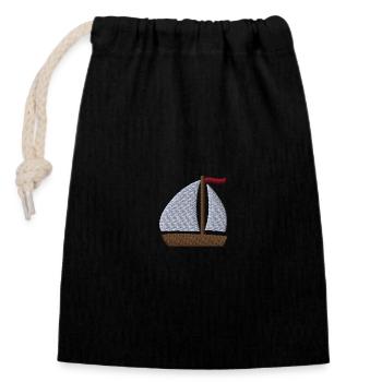 Sailboat embroidered - Closable cotton gift bag (14x20cm) - black - Front