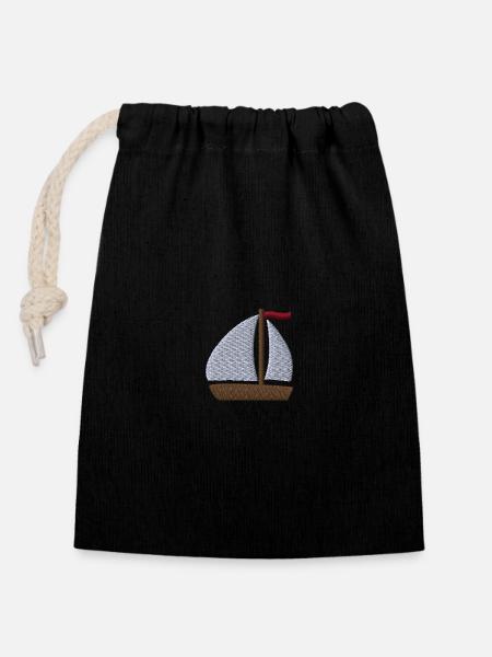 Sailboat embroidered - Closable cotton gift bag (14x20cm) - black