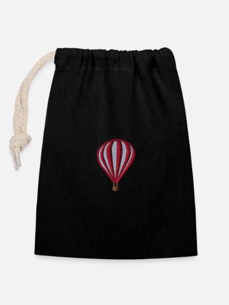 Hot Air Balloon Embroidered - Closable cotton gift bag (14x20cm) - black