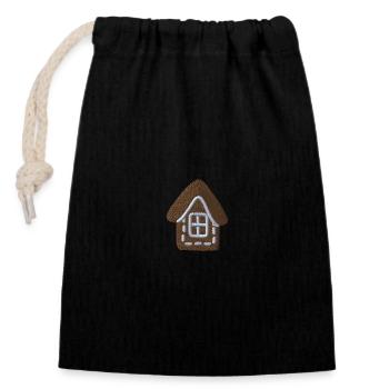 Embroidered house - Closable cotton gift bag (14x20cm) - black - Front