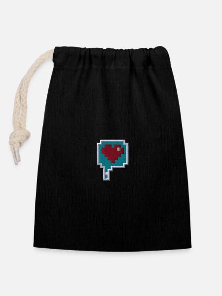 Pixel Heart - Closable cotton gift bag (14x20cm) - black