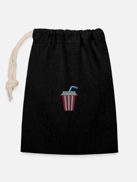 Tasse de limonade brodée - Sac cadeau en coton avec cordon (14 x 20 cm) - noir
