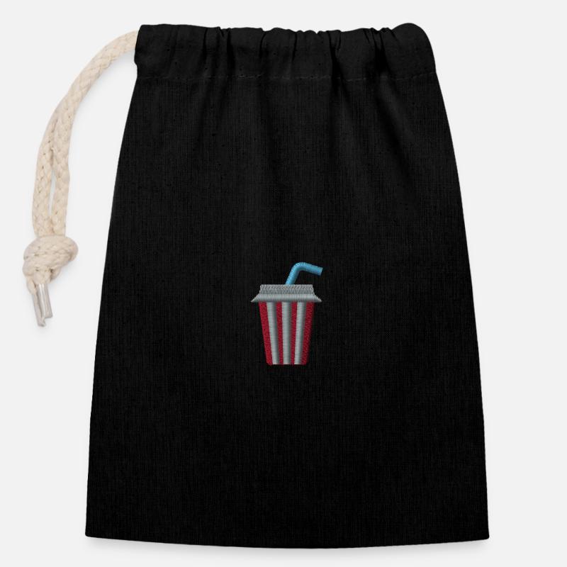Tasse de limonade brodée - Sac cadeau en coton avec cordon (14 x 20 cm) - noir