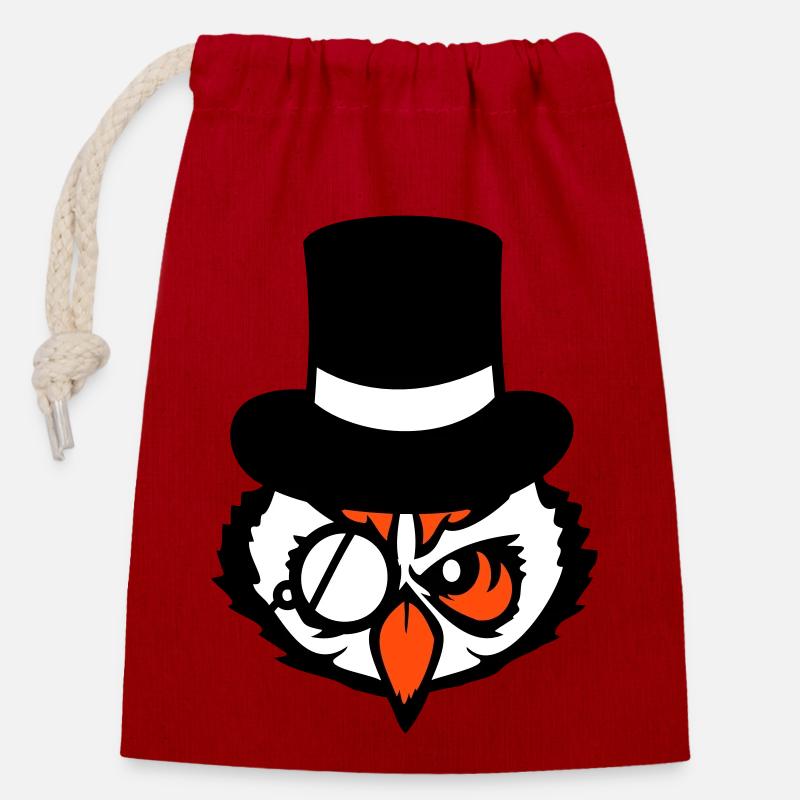 Sir Owl Top Hat Monocle Glasses Rich Mr. - Closable cotton gift bag (14x20cm) - red