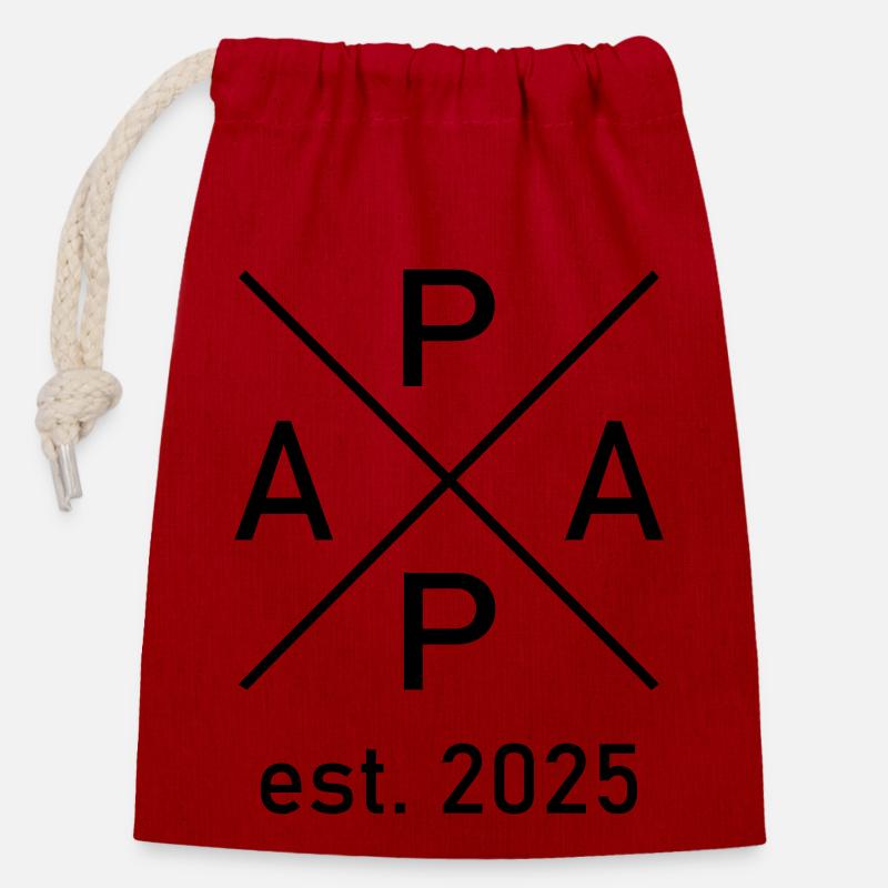 Papa 2025 - Verschließbarer Geschenkbeutel aus Baumwolle (14x20cm) - Rot