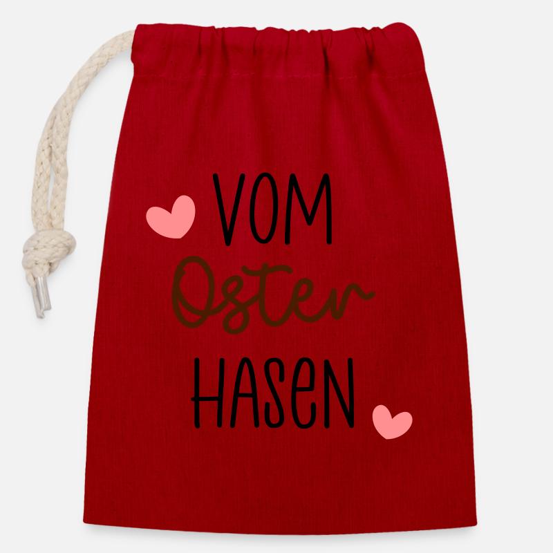 Vom Osterhasen - Verschließbarer Geschenkbeutel aus Baumwolle (14x20cm) - Rot