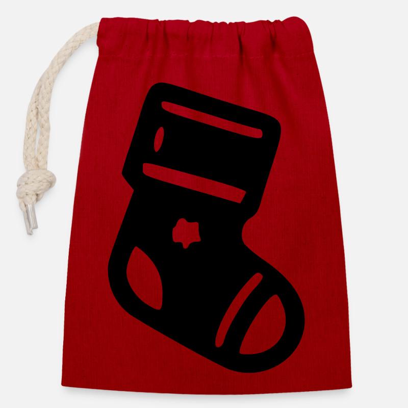 Chaussette Noël - Sac cadeau en coton avec cordon (14 x 20 cm) - rouge
