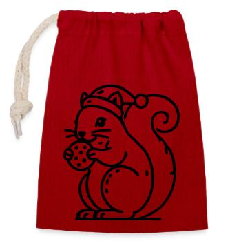 Squirrel with hat and biscuit Christmas - Closable cotton gift bag (14x20cm) - red - Front