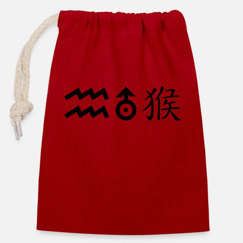 Verseau Uranus Singe - Sac cadeau en coton avec cordon (14 x 20 cm) - rouge