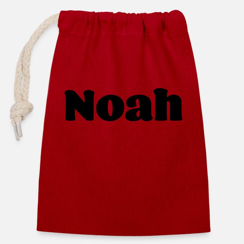 Prénom Noah Gift - Sac cadeau en coton avec cordon (14 x 20 cm) - rouge
