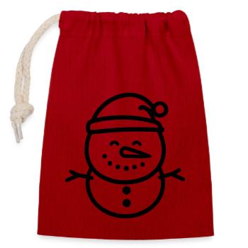 Bonhomme de neige - Sac cadeau en coton avec cordon (14 x 20 cm) - rouge - Devant
