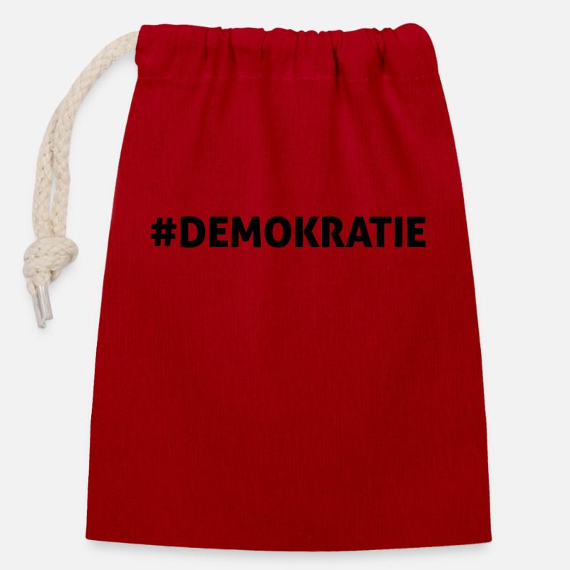 #DEMOKRATIE - Verschließbarer Geschenkbeutel aus Baumwolle (14x20cm) - Rot