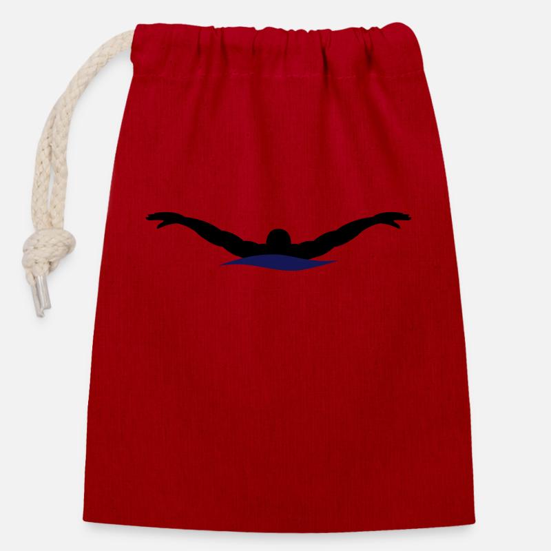 natation - Sac cadeau en coton avec cordon (14 x 20 cm) - rouge