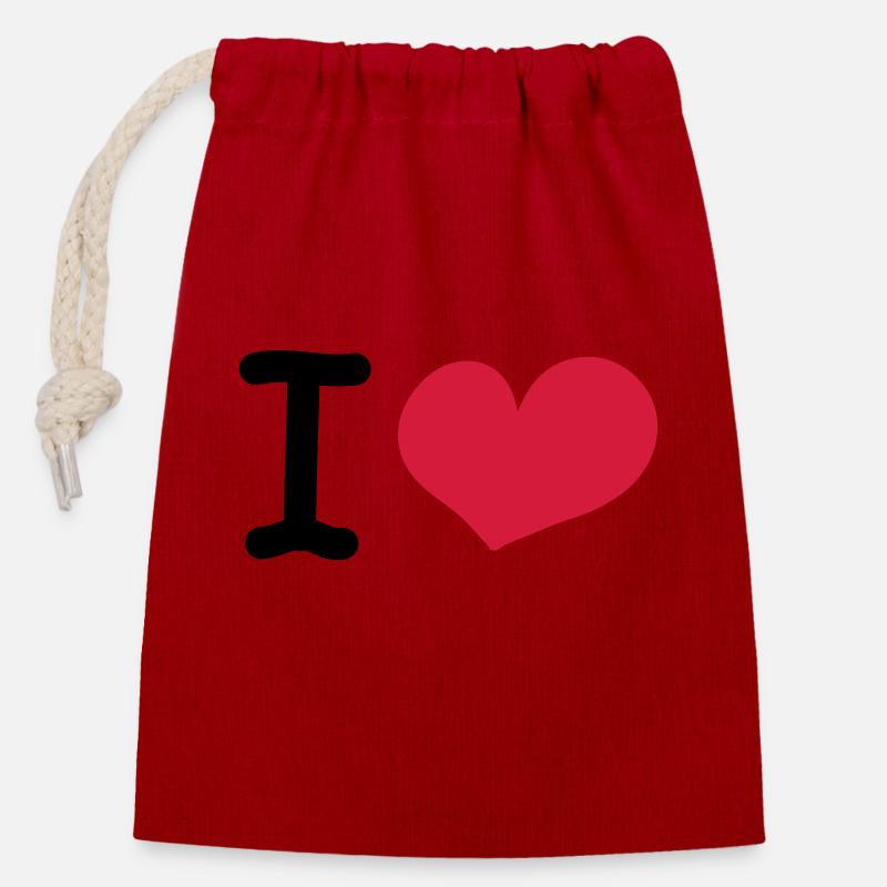 i love - Closable cotton gift bag (14x20cm) - red