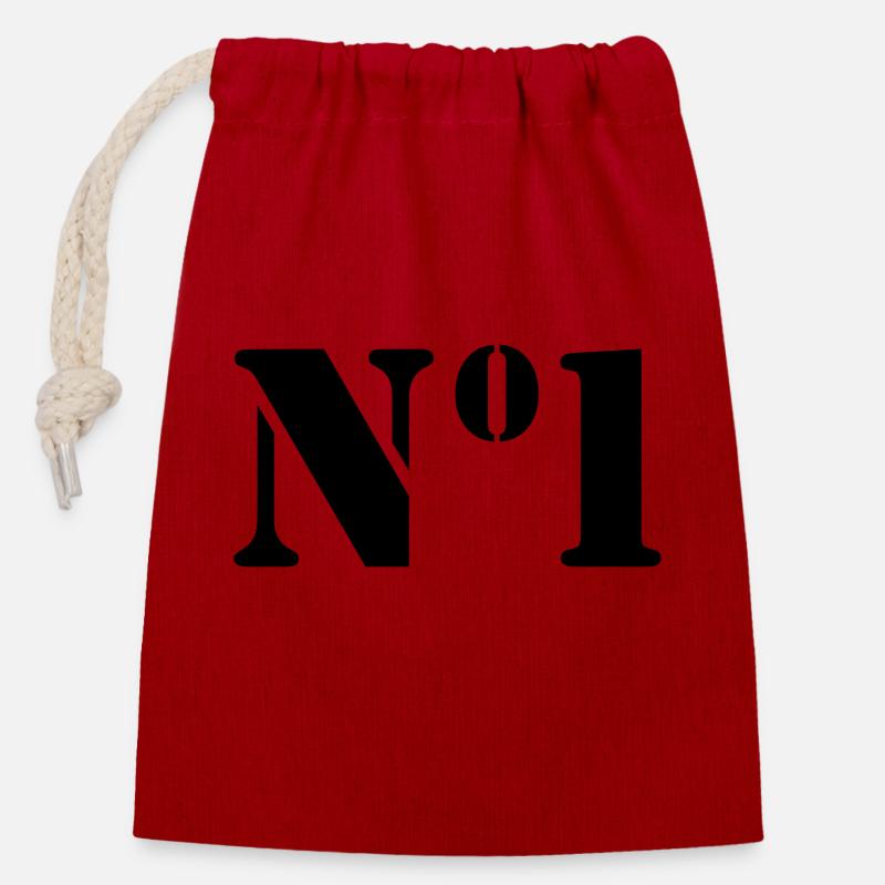 Number 1 - Closable cotton gift bag (14x20cm) - red