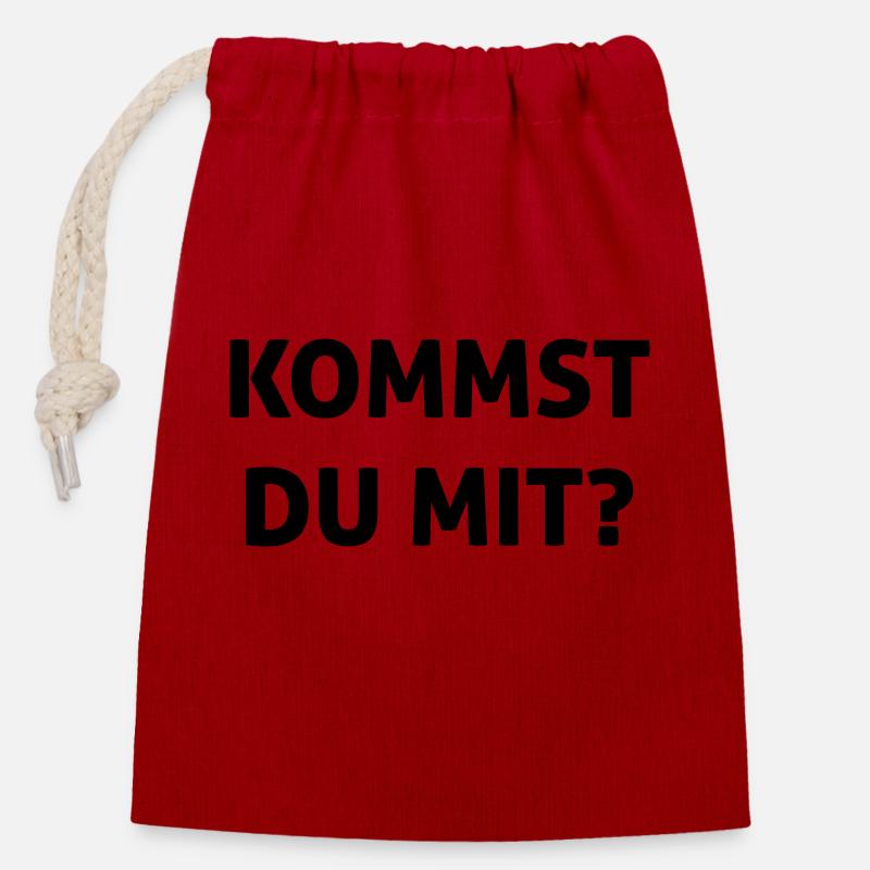 Kommst du mit? - Verschließbarer Geschenkbeutel aus Baumwolle (14x20cm) - Rot