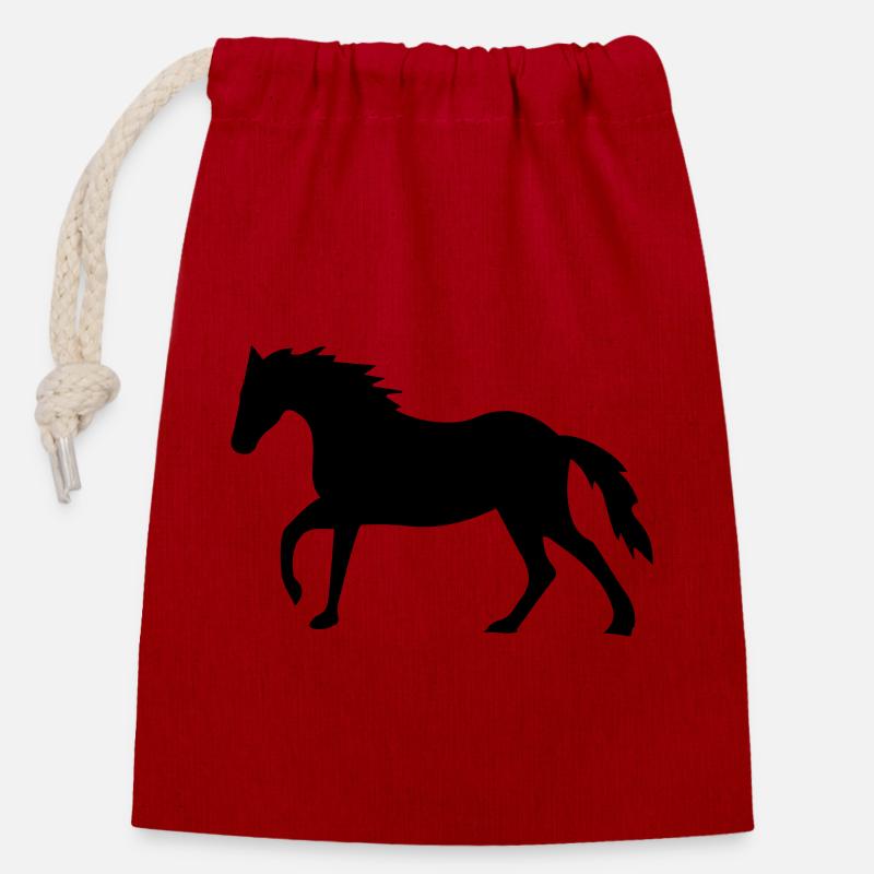 cheval - Sac cadeau en coton avec cordon (14 x 20 cm) - rouge